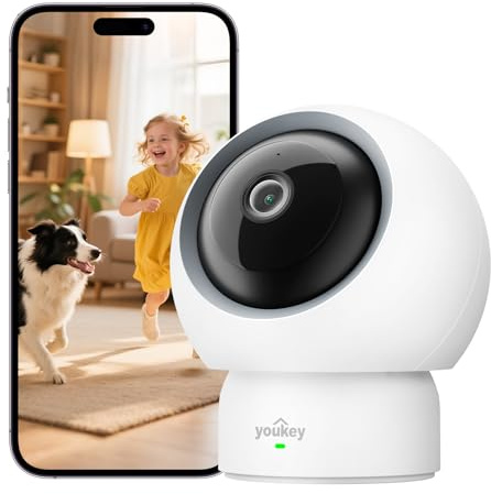 youkey 2.5K HD Indoor Pet Security Camera, Two-Way Audio Chat to Your Pets, 360° AI Human Tracking, Privacy Mode, No Monthly Fees, AI Pet/Human Detection, Night Vision, WIFI 6（2.4GHz & 5GHz）