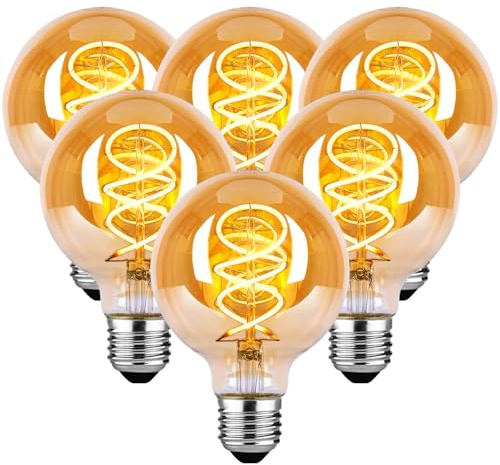Edison Vintage Glödlampa E27, LED Vintagelampa E27 Dimbar 4W G80 Varmvit 2700K Spiralfilament Retro Glödlampa Idealisk för nostalgi och retrobelysning - Bärnstensglas - 6-pack