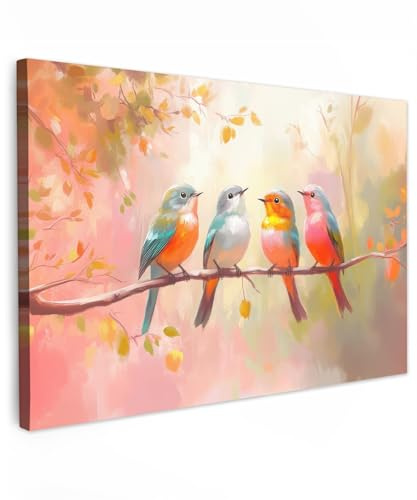 MuchoWow© Impression sur Toile Decoration Murale Peinture 90x60 cm Tableaux Decoratifs Muraux Déco Chambre Tableau Salon Oiseaux - coloré - Branche