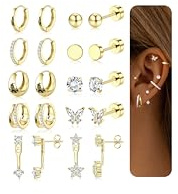 LOLIAS 10 Paia Orecchini Acciaio Chirurgico Set Orecchini Donna Oro Orecchini Oro Orecchini a Cerchio Ipoallergenica Piercing Orecchio Acciaio Chirurgico Piercing Helix Trago Orecchini Anallergici