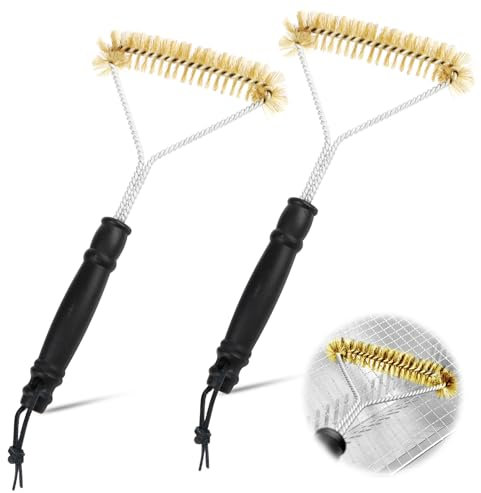2 STK Grillbürste Messing, 12 zoll/30.5 cm Grillbürste dreieckig 360° Reinigun mit Messingborsten aus Premium Edelstahl, Messingbürste Grill Verbrühungshemmender für Grillrost Gasgrill Holzkohlegrill