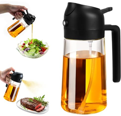2-i-1 oljespruta för matolja (470 ml) – oljespruta för kök, varmluftsfritös, grillning och bakning | Med anti-droppdesign | Perfekt för matlagning, stekning och sallader (transparent flaska)