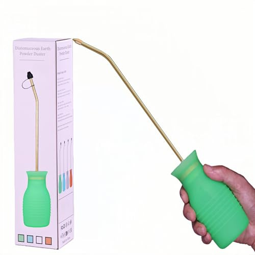 DustFlux Diatomaceous Earth Duster, 230ml Large, Powder Duster Kit with Long Copper Tube & Folding Funnel, Indoor Outdoor Silicone Sprayer Heavy Duty Bulb Applicator for Home and Garden(Green)