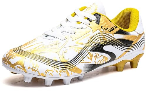 BAODLE Chaussures de football pour enfant garçon FG/AG Chaussures de football d'extérieur pour fille TF Football Chaussures d'entraînement professionnelles respirantes, Fg Blanc Or, 33 EU