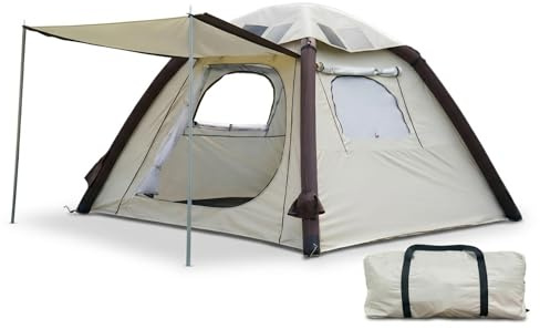 Tenda da campeggio gonfiabile automatica con tetto solare da 52 W, 2 – 4 persone, poliestere 210T, impermeabile, gonfiaggio auto in 3 minuti, colonna d'aria in TPU, uscita corrente USB e tipo C, tenda