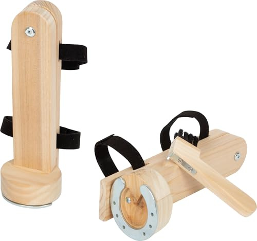 small Foot Cleaning Hooves Set, Realistic Wooden Horse Care Accessories, Set of 2 with Horseshoe and Hoof Scraper, for Children from 3 Years, 12797