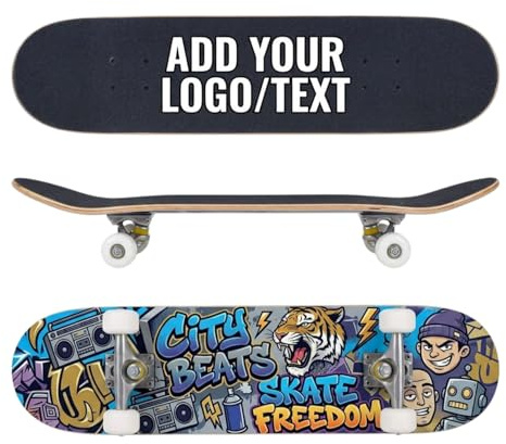 Monopatín Personalizado con Foto Texto Skateboard Completo 31x8 Pulgadas Tabla de Madera de Arce de Cóncava Cruiser para Principiantes Adolescentes Adultos Regalo Personalizable