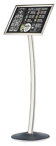 DISPLAY SALES Infoständer Curved DIN A4 silber für Plakate 210 x 297 mm | Design Infohalter für Hoch-/Querformat