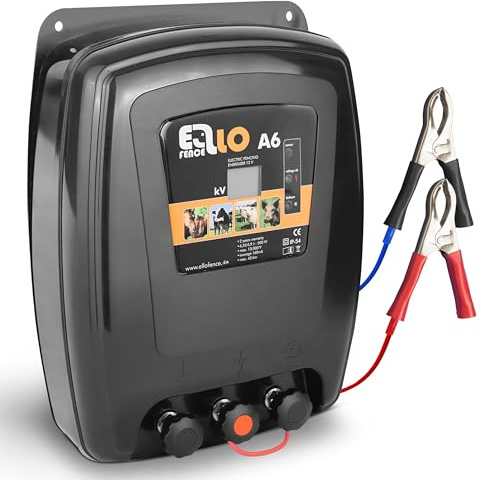 Ellofence Électrificateur clôture électrique 12 V batterie (A6) – Silencieux & puissant – Appareil premium robuste pour pâturage – Idéal moutons