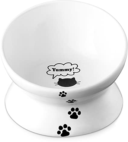 Y YHY Large Raised Cat Food Bowl, 7 Inch Tilted Elevated Bowl, Ceramic Pet Food Bowl for Adult Cats and Medium Dogs, Anti Vomiting, Protects Pet's Spine, Dishwasher Safe