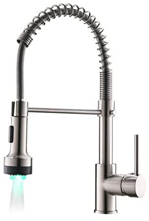 TIMACO LED Küchenarmatur mit Spiralfeder,Wasserhahn Küchen 360°Schwenkbare Spültischarmaturen,Brause ausziehbar- Hochdruck, Gebürstetes Nickel