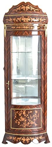 Palazzo Bar028 Vitrine d'angle antique, avec miroir, étagère rococo, 65 x 44 x 200 cm