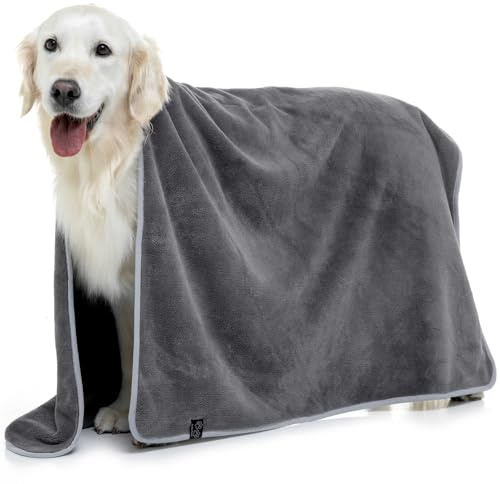 Lucky Paws® UK Dog Towel – Luxuriously Thick 600gsm, 140x80cm Extra Large Towel for Drying Dogs – Extremely Absorbent, Fast Drying, Ultra Soft (Pack of 1, Grey)