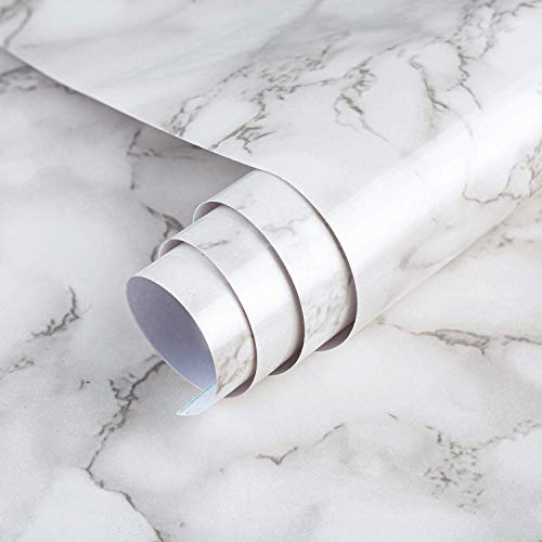 TOTIO Milchig Weiß Tapete in Marmoroptik Off-white Marmorierte Klebefolie Selbstklebende Möbelaufkleber Wasserdicht Dekofolie für Küchen und Bäder Vinyl Wandaufkleber 40CMx3M Matte Verdickt Abnehmbare