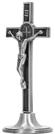 Crucifijo, 1,9x2x4,7 Pulgadas Cruz Católica Hecha a Mano de Aleación de Zinc con Base Extraíble, para Decoración, Iglesia, Hogar(Plata)