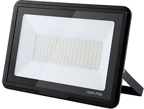 treoir 150w Flutlichtstrahler: 6000K Kaltweiß Superhell 15000LM IP66 Wasserdichter led strahler für Hinterhof/Stadion/Werkstatt Außenbeleuchtung