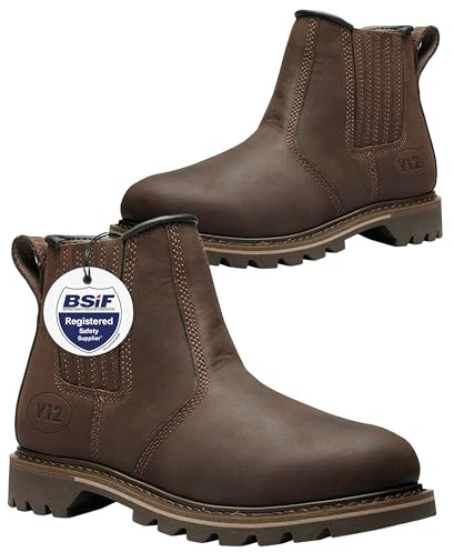 V12 Rancher V1261 Chelsea Boots for Men – Slip On Dealer Boots – Oiled Leather, Heat & Slip Resistant Outsole, Breathable Lining, Comfort Footbed – Brown Non-Safety Work Boots