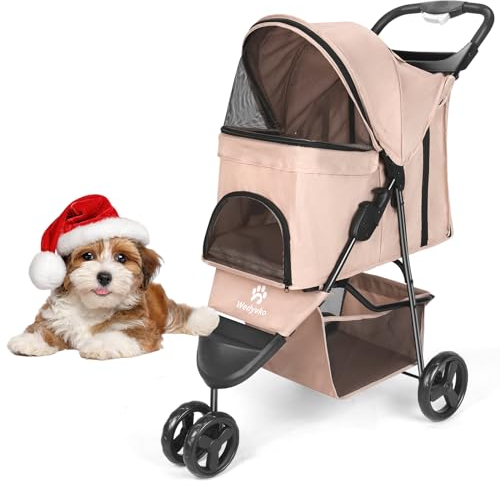 Wedyvko Hundebuggy 15 Kg für Kleine Hunde, Ultra Leicht - nur 5,4 kg, Klein Zusammenklappbar mit Zubehör, Eva-Schaum-Räder, Getränkehalter