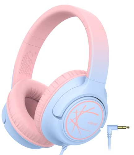iClever Kopfhörer Kinder, Kinderkopfhörer mit Kabel 85dBA Sichere Lautstärke, Stereo Sound, Over Ear Faltbare 3.5 mm Jack Kinder Kopfhörer für iPad, Tablets, Schule, Reisen, Blau Rosa