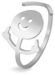 Dreamtimes Smiley Face Figurine Sign Language Anneaux pour femmes hommes Bague réglable avec ouverture en acier inoxydable doigt moyen Stickman Couple Anneaux