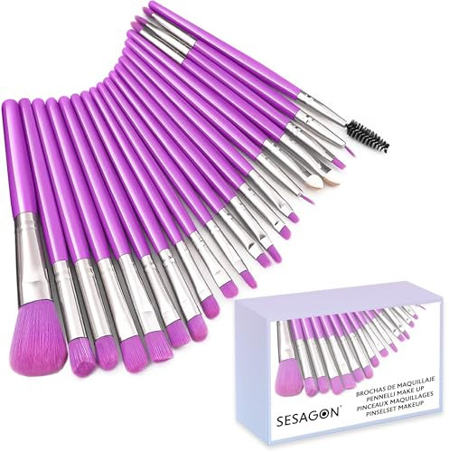 Brochas de maquillaje profesional set 20 uds cerdas sinteticas de calidad pinceles maquillaje con corrector brocha para sombra de ojos brocha colorete brocha maquillaje violeta