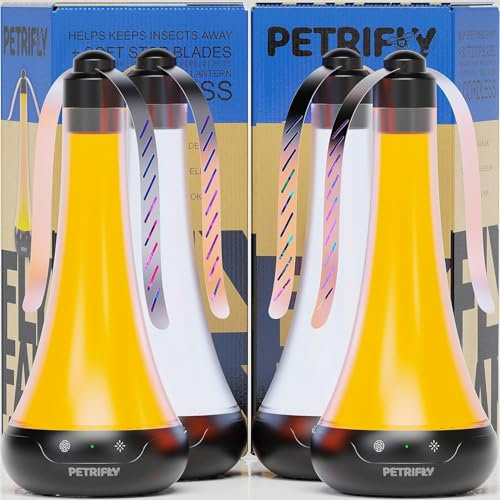 Petri Fly Fans for Tables 4pk with Anti Bug Light - Food Fans to Keep Flies Away from Food - Spinner Fly Fan for Outdoor Table - Repellent