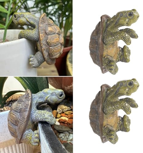 Jurcicat Mini Tortuga para Estanque Decoración De Jardín 8 Cm De Largo Figuras De Tortugas Trepadoras para Colgar Macetas Figuras De Jardín para Exteriores Resistentes A La Intemperie