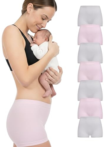 Herzmutter Culotte Post Parto Oeko Tex 100 - Set da 7 Pezzi - Mutande Post Parto - Slip Dopo Parto Taglio Cesareo - Mutandine Mamma - 9400 (Rosa/Grigio, XL-XXL)