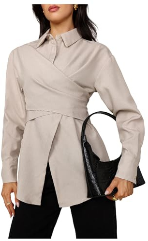 SHENHE Women's Long Sleeve Wrap Blouse Button Up Business Casual Shirt Dressy Going Out Top Apricot Medium