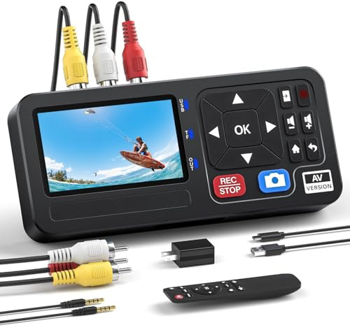 Convertisseur VHS vers numérique Portable avec télécommande, enregistreur vidéo vers numérique Autonome pour l'enregistrement de Bandes VHS, magnétoscope, DVR, DVD, Hi8, Lecteur DV, RCA, CVBS, Box TV