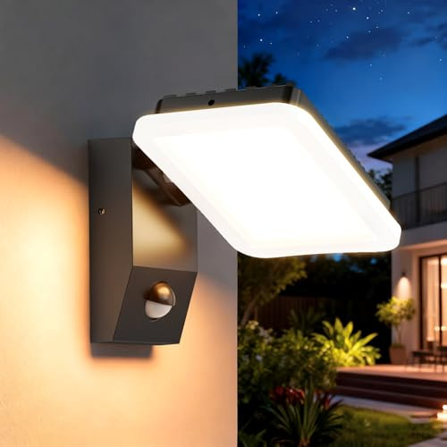 Ankishi 32W Outdoor LED Wall Light with Motion Senor & Remote - Pir Motion Sensor Wall Lights for Dusk to Dawn Outdoor Lighting,IP65 porch light with Swiveling LED Panel for Garden Garage Yard - Mains