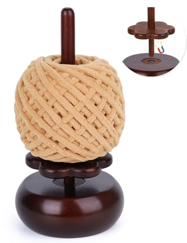 Aeelike Wool Holder, Wooden Yarn Holder for Crochet and Knitting, Magnetic Wool Holders When Knitting and Crocheting, Wooden Yarn Spinner Holder Yarn Stand for Travel Crocheters Knitters Gift- Brown