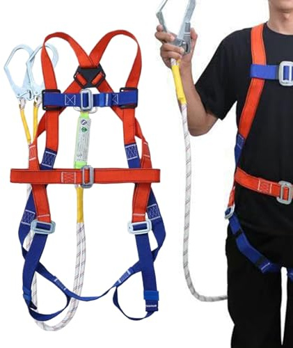 Säkerhetssele för män – polyester 200 cm rep | 5-punkts säkerhetssele, konstruktionssäker – hårdhet med justerbara axelremmar | snoddsystem för klättring, takarbete