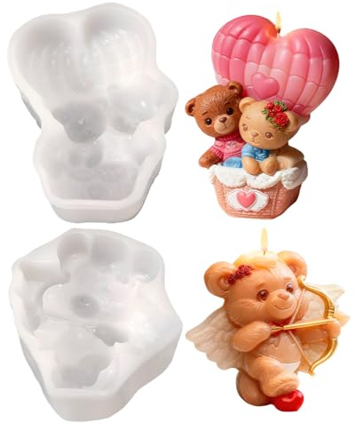 Craft Candle Molds, Detailed 3D Figure Casting Mould, Bear Shape Silicone Mold Set with Smooth Interior Finish, Premium Heat-Resistant Material, Artistic DIY Molding Tool for Weddings and Gift Making