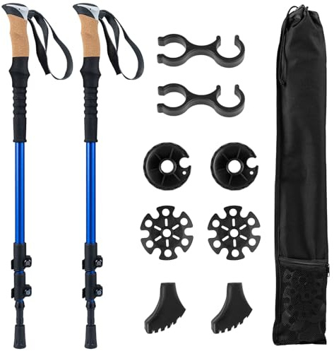 COSTWAY Wanderstöcke Teleskop Aluminium oder Carbon mit Korkgriff, Nordic Walking Stöcke für Damen und Herren, Leichte Trekkingstöcke zum Wandern, Trekking und Skitouren (Blau)
