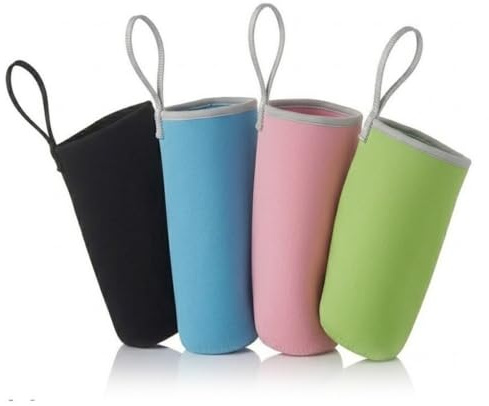 TSUOUKL 4-pack termiska neoprenfodral (360 ml), svart/blå/rosa/grön, glas- och stålflaskfodral, fallskydd för varma och kalla drycker