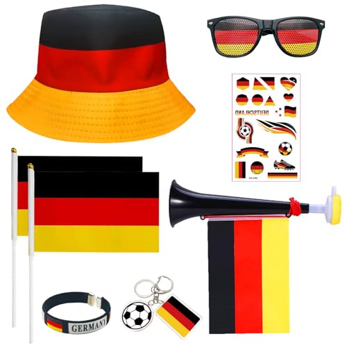 LUKIUP Ensemble Accessoires Supporter, Coupe du monde 2026, Kit Décoration Foot avec Bob, Lunette Supporter, Drapeaux, Trompette pour Matchs Foot, Soirée Supporter, Euro et Mondial