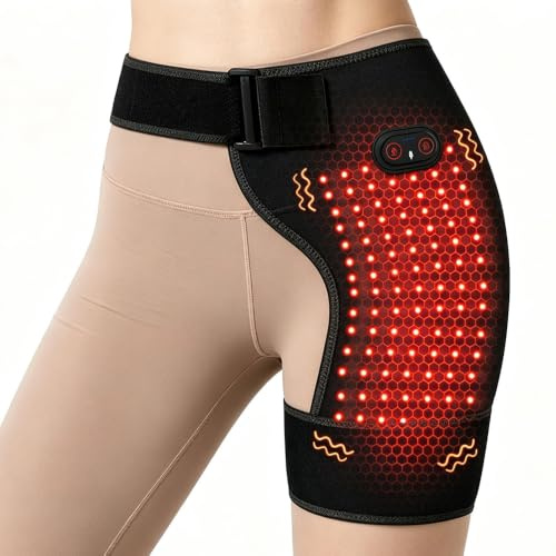 Foreverup Coussin chauffant sans fil pour soulager la douleur sciatique, ceinture chauffante de hanche, alimentation par batterie 5000 mAh, 3 modes de chaleur et de vibration, 105 perles LED 660 nm