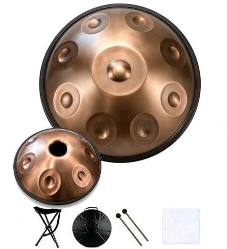 Mavdecll Handpan In D Minor, 440hz 17 Notes 22 Inch Hand Pan Steel Drum, With Carry Bag, Stand, 2 Hand Mallets, Wiping Cloth, For Sound Healing (gold)