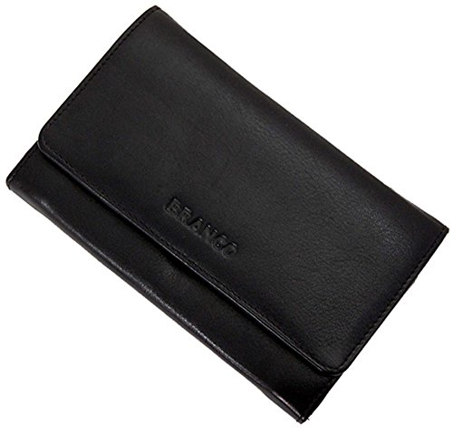 GoBago Damen Langbörse Leder Portemonnaie Geldbeutel Damenbörse Knipsverschluß (Schwarz)