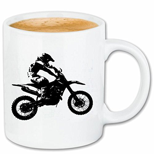 tasse à café MOTOCROSS SILHOUETTE 125cc MOTO-CROSS FREESTYLE MOTOCROSS MOTO SPORT VÊTEMENTS BIKER MOTO BIKE MACHINE Céramique 330 ml en blanc