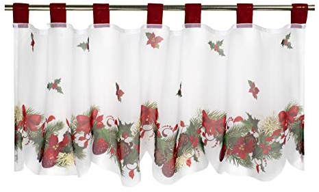 Tischdeckenshop24 Scheibengardine Weihnachtszeit für Küche und Wohnzimmer, 45x90 cm, Winter Gardine mit dekorativen Motiv zu Weihnachten, Moderne transparente Bistrogardine für die Küche