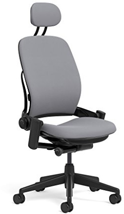 Steelcase Leap Task Chair: Black Base - Armless - Headrest - Hard Floor Casters