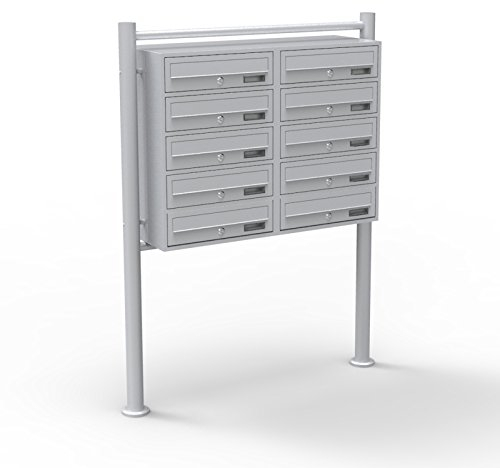 Wiltec Sistema de 10 buzones color plateado acero galvanizado resistente a la intemperie con cerraduras de cilindro y llaves instalación independiente espacio amplio para cartas y paquetes pequeños