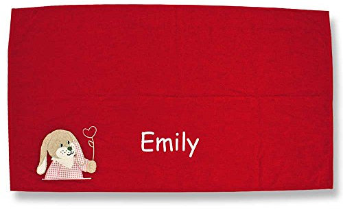 SL-Store GbR Strandtuch mit Namen Bestickt 120x70 cm Badetuch rot blau (rot)