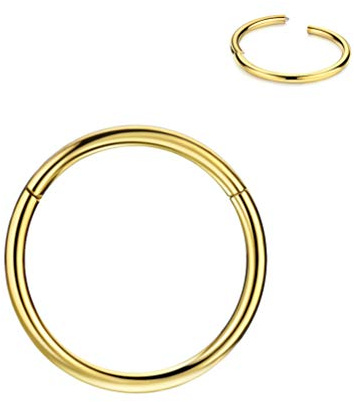 FANSING 18g 8mm Nose Hoop 18 Gauge Hinged Seamless Piercing Jewelry Ring for Septum Helix Cartilage Earlobe Lip Daith Tragus Rook & Conch 18k Gold-plated Surgical Steel
