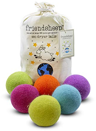 Friendsheep Woll-Trocknerbälle, 6 Stück, XL, Bio, Premium, wiederverwendbar, tierversuchsfrei, handgefertigt, Fair-Trade, keine Fusseln, Stoffweicher, Farbe – Rainbow Blast