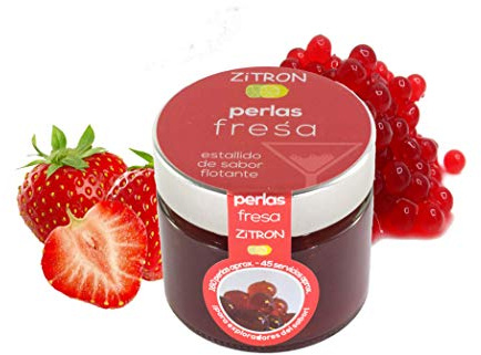 Perlas fresa para cóctel. Fruta concentrada en perlas para coctel /decoración / tapas / ensaladas / navidad / bebidas. Esferas zitron. Tarro de 180gr, 160-180 esferas.
