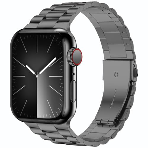iiteeology Kompatibel med Apple Watch Band SE/serie 6/5/4 44 mm serie 3/2/1 42 mm, uppgraderad version rostfritt stål länkarmband iWatch band för män, rymdgrå-3 rader, 42 mm/44 mm