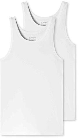 Schiesser Herren 2 Pack Unterhemd Ohne Arm - 95/5 Organic Unterwäsche, Weiss_176038, M EU